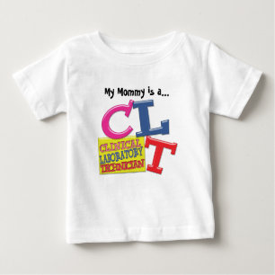 CAMISETA DE BEBÉ LETRAS BLANCAS CLT TÉCNICAS DE LABORATORIO CLÍNICO
