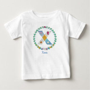 Camiseta De Bebé Letras de flores "X" iniciales con nombre personal