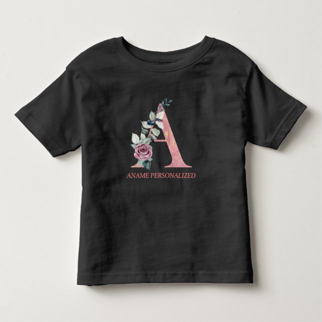 Camiseta De Bebé Letras de nombre de monograma floral Agante rosado (Anverso)