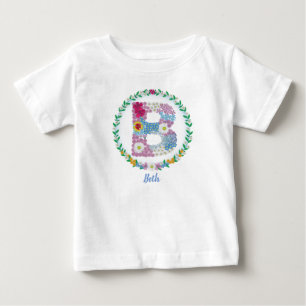 Camiseta De Bebé Letras florales iniciales "B" con nombre personali