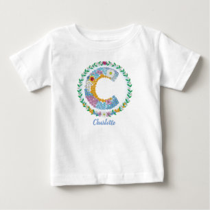 Camiseta De Bebé Letras florales iniciales "C" con nombre personali
