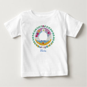 Camiseta De Bebé Letras florales iniciales "O" con nombre personali