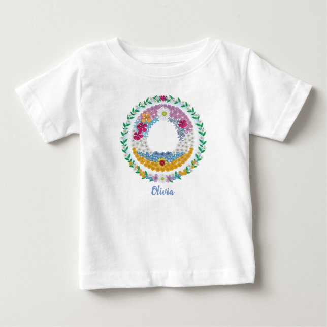Camiseta De Bebé Letras florales iniciales "O" con nombre personali (Anverso)