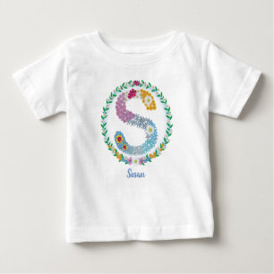 Camiseta De Bebé Letras florales iniciales "S" con nombre personali