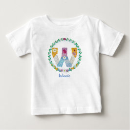 Camiseta De Bebé Letras florales iniciales "W" con nombre personali