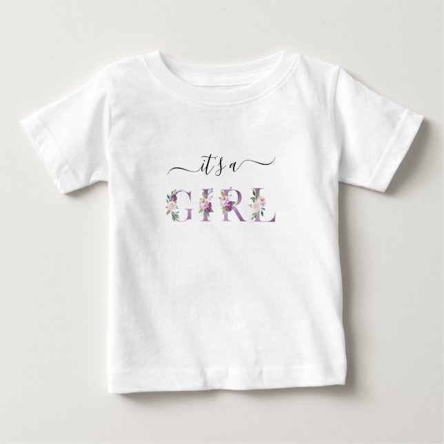 Camiseta De Bebé Letras moradas Chica de impresión Baby Shower (Anverso)