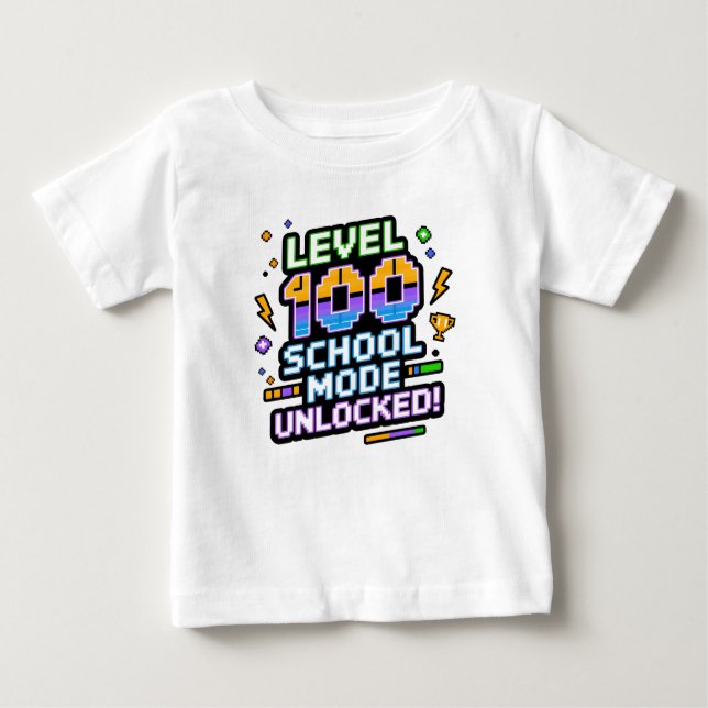 Camiseta De Bebé Level 100 School Mode Unlocked 100th Day of School (Anverso)