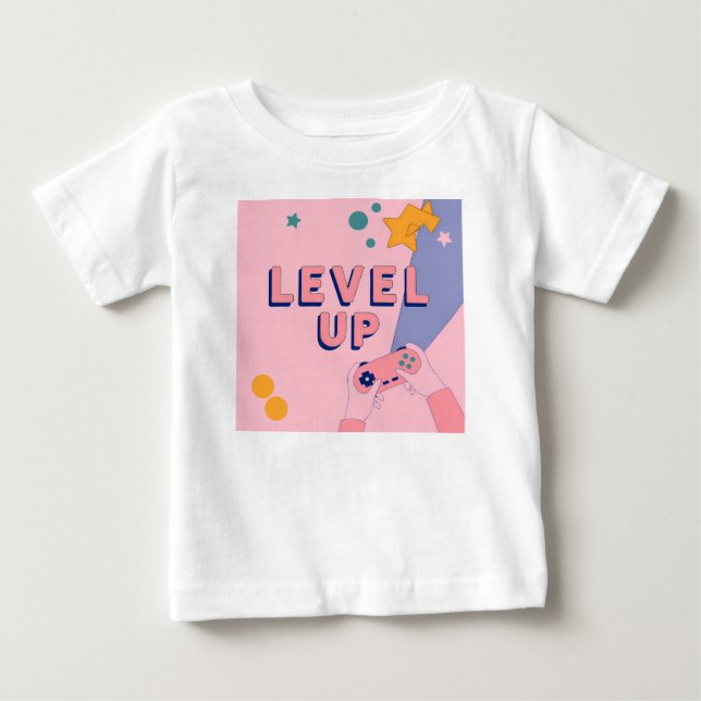 Camiseta De Bebé "Level Up" Gaming Illustration with Controller (Anverso)