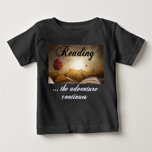 Camiseta De Bebé Leyendo, la aventura continúa (Anverso)