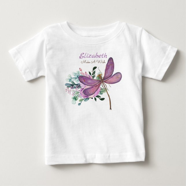 Camiseta De Bebé Libélula Haz Un Deseo Morado NOMBRADO Regalo para  (Anverso)