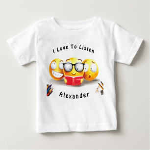 Camiseta De Bebé Libro de lectura sonriente de Emoji escueta