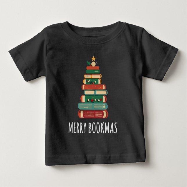 Camiseta De Bebé Libros del Árbol de Navidad Merry Bookmas (Anverso)