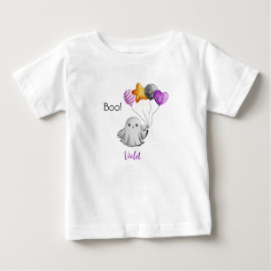 Camiseta De Bebé Lil' Boo - Adorable Fantasmita Sosteniendo Globos