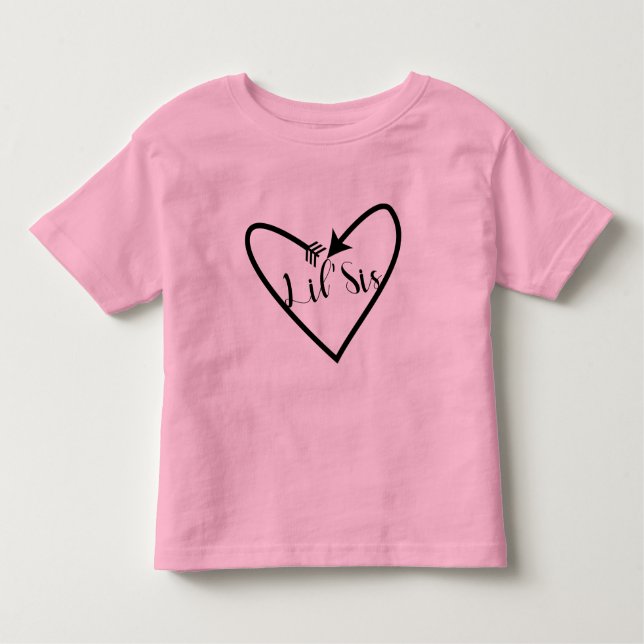 Camiseta De Bebé Lil' Sis Hermana Niños Escritura Flecha Corazón Bo (Anverso)