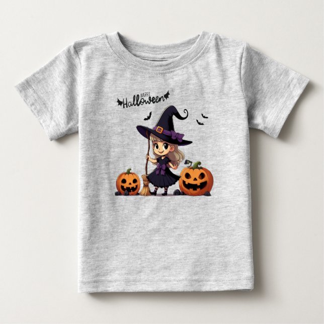 Camiseta De Bebé Linda bruja de Halloween de anime (Anverso)