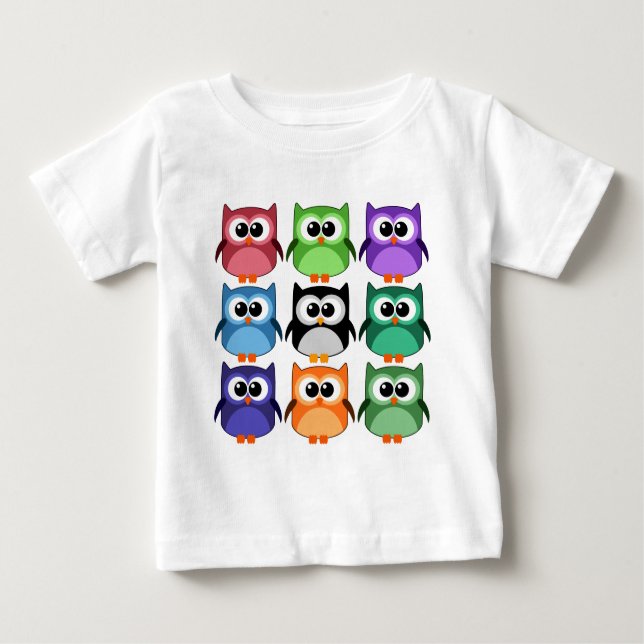 Camiseta De Bebé ¡Lindo! - Arco iris de búhos coloridos (Anverso)