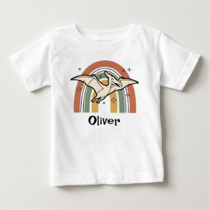 Camiseta De Bebé Lindo Boho Tono Tierra Dinosaurio Volador & Arcoír