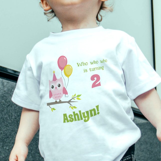 Camiseta De Bebé Lindo búho rosa que cumple 2 años fiesta búho cump (Subido por el creador)
