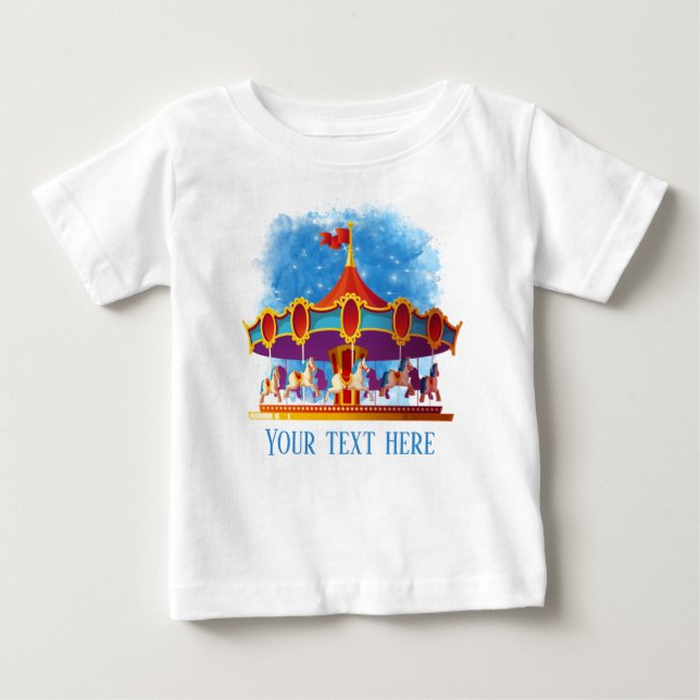 Camiseta De Bebé lindo carrusel unisex niños añadir texto (Anverso)