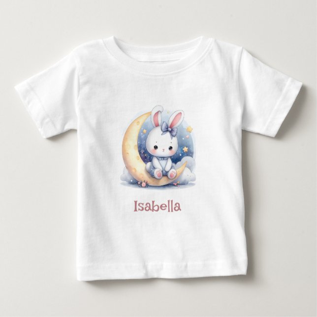 Camiseta De Bebé lindo conejito sentado en la luna (Anverso)