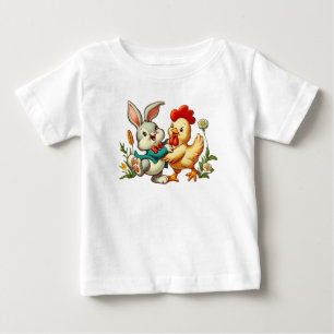 Camiseta De Bebé Lindo conejo y pollo de dibujos animados vintage