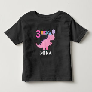 Camiseta De Bebé Lindo diseño de cumpleaños de dinosaurio rosa 3 Re