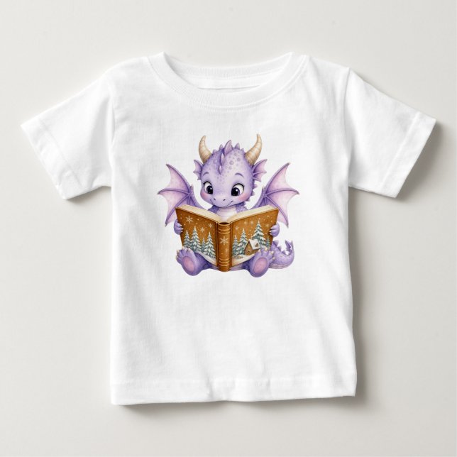 Camiseta De Bebé Lindo dragón bebé leyendo libro de cuentos (Anverso)