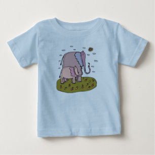 Camiseta De Bebé lindo elefante mamá y bebé pastel comiendo fruta