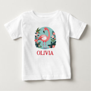 Camiseta De Bebé Lindo Flamingo Floral Rosa Dibujos Animados