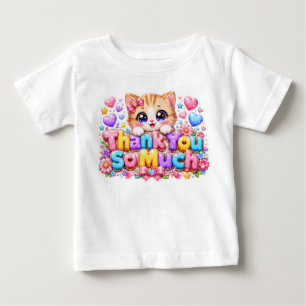 Camiseta De Bebé Lindo Kawaii Muchas Gracias Gato Nombre Rosa Paste