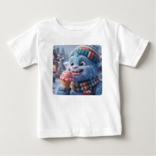 Camiseta De Bebé Lindo Monstruo Azul Esponjoso de Helado de Inviern
