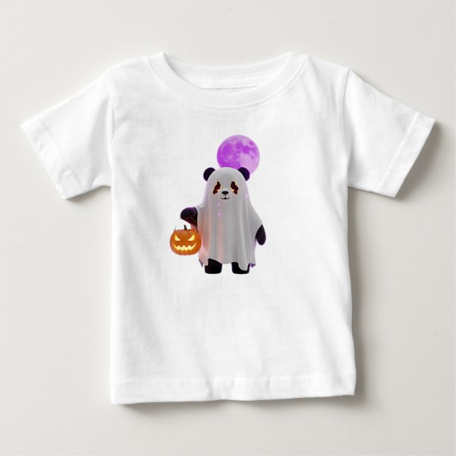 Camiseta De Bebé Lindo panda fantasma 3D con calabaza (Anverso)