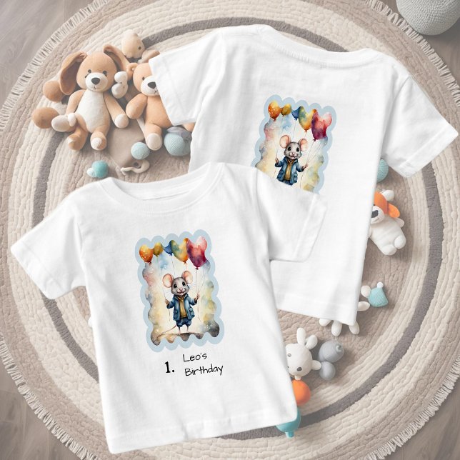 Camiseta De Bebé Lindo ratón con globos coloridos, personalizado (Subido por el creador)