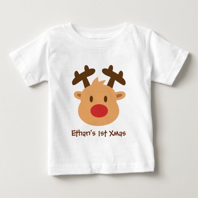 Camiseta De Bebé Lindo reno de nariz roja 1ª Navidad (Anverso)