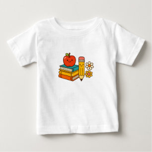 Camiseta De Bebé Lindo Retro Regreso a la Escuela Manzana y Libros 