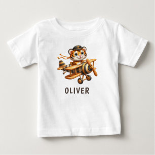Camiseta De Bebé Lindo Tigre Volador Caprichoso Niño en un Avión