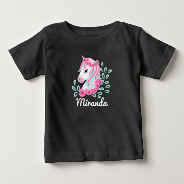 Camiseta De Bebé Lindo Unicornio mágico con nombre personalizable (Anverso)