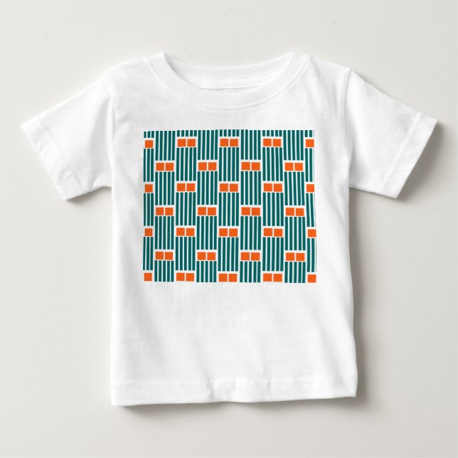 Camiseta De Bebé Líneas verde azuladas y cajas (Anverso)
