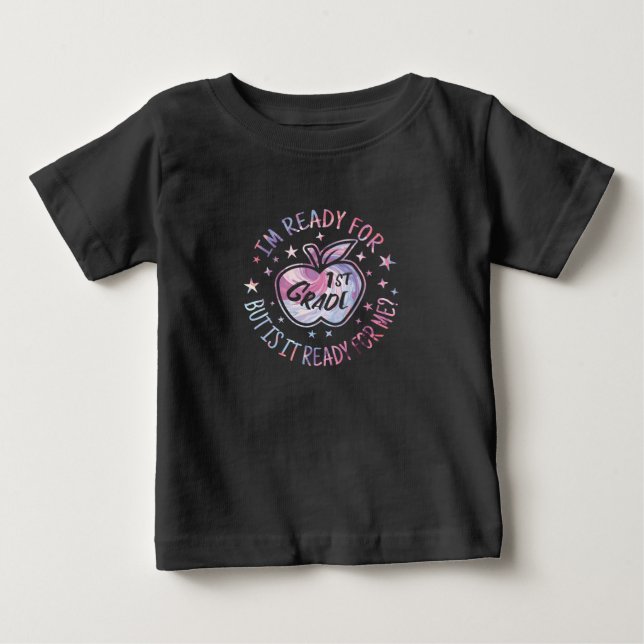 Camiseta De Bebé Listo para Apple Swirl de primer grado (Anverso)