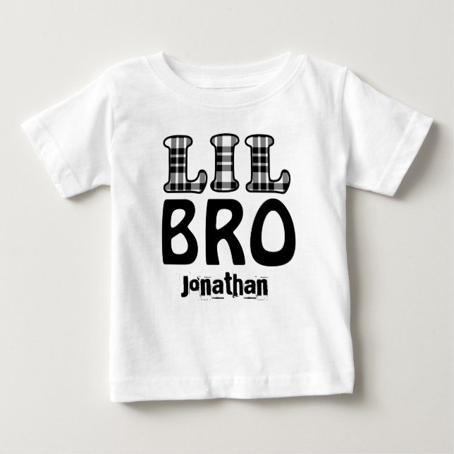 Camiseta De Bebé LITTLE BROTHER Plaid Letters Custom Name V02 (Anverso)
