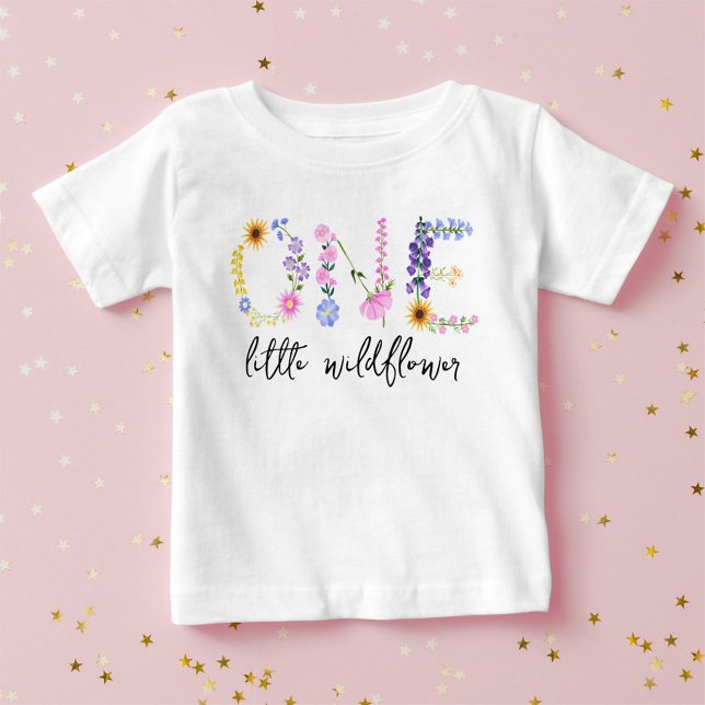 Camiseta De Bebé Little Wildflower First Birday Baby Girl (Little Wildflower First Birthday Baby Girl Baby T-Shirt)