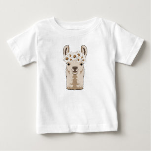 Camiseta De Bebé Llama con flores blancas