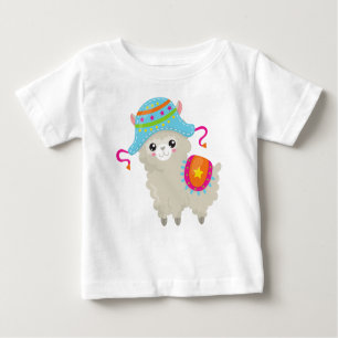 Camiseta De Bebé Llama Cute, Pequeña Llama, Alpaca, Llama Con Gorra