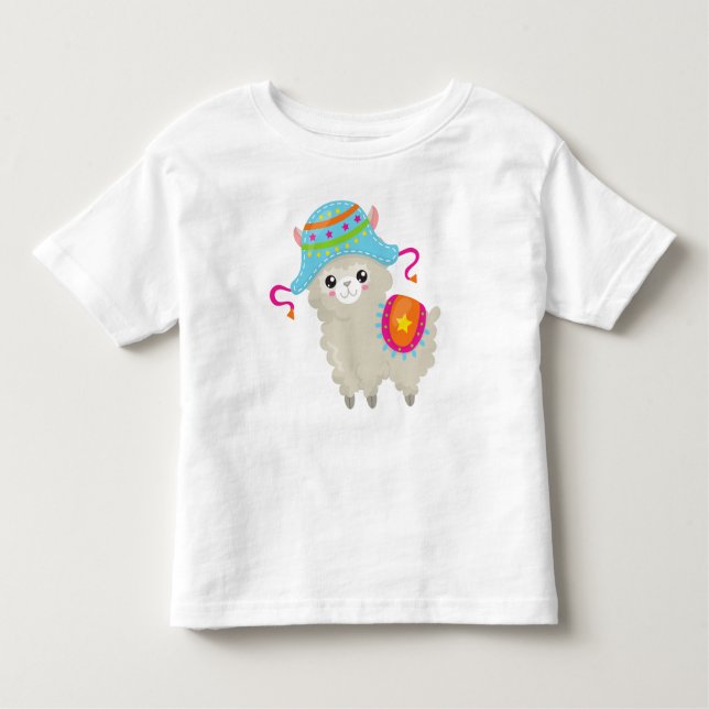 Camiseta De Bebé Llama Cute, Pequeña Llama, Alpaca, Llama Con Gorra (Anverso)