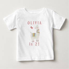 Camiseta De Bebé Llama Cute Tema Cumpleaños Nombre y Edad Personali