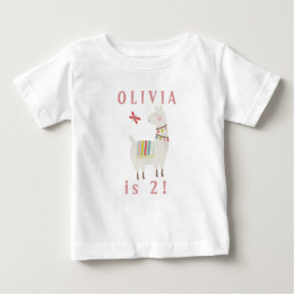 Camiseta De Bebé Llama Cute Tema Cumpleaños Nombre y Edad Personali