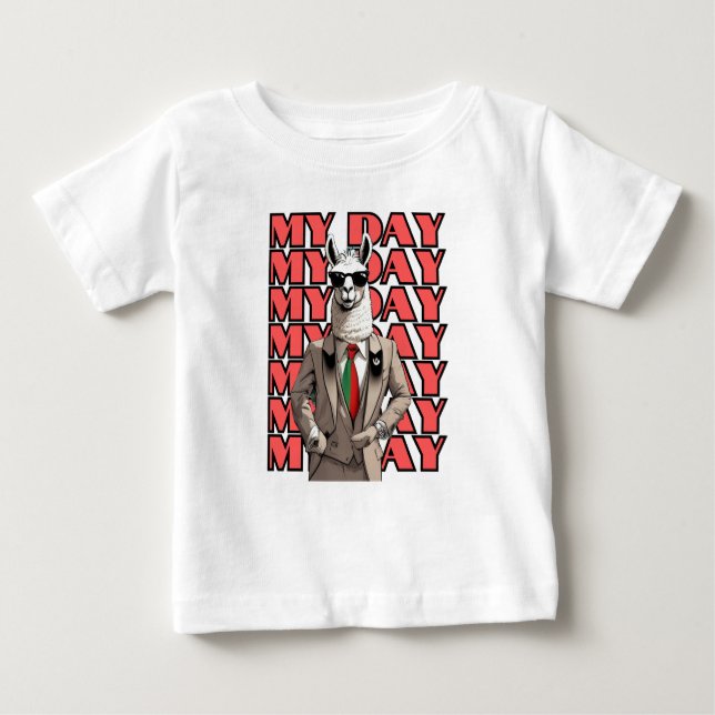 Camiseta De Bebé Llama de mi día en un diseño Gucci inspirado en el (Anverso)