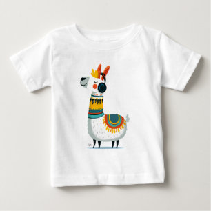 Camiseta De Bebé Llama Escuchando Música – Animal Adorable para Niñ