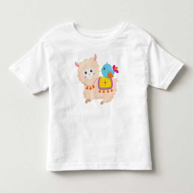 Camiseta De Bebé Llama mexicana, llamada cuta, alpaca cuta, pájaro  (Anverso)