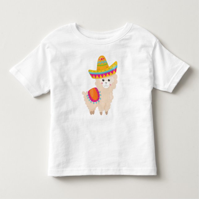 Camiseta De Bebé Llama mexicana, llamada cuta, alpaca cuta, sombrer (Anverso)